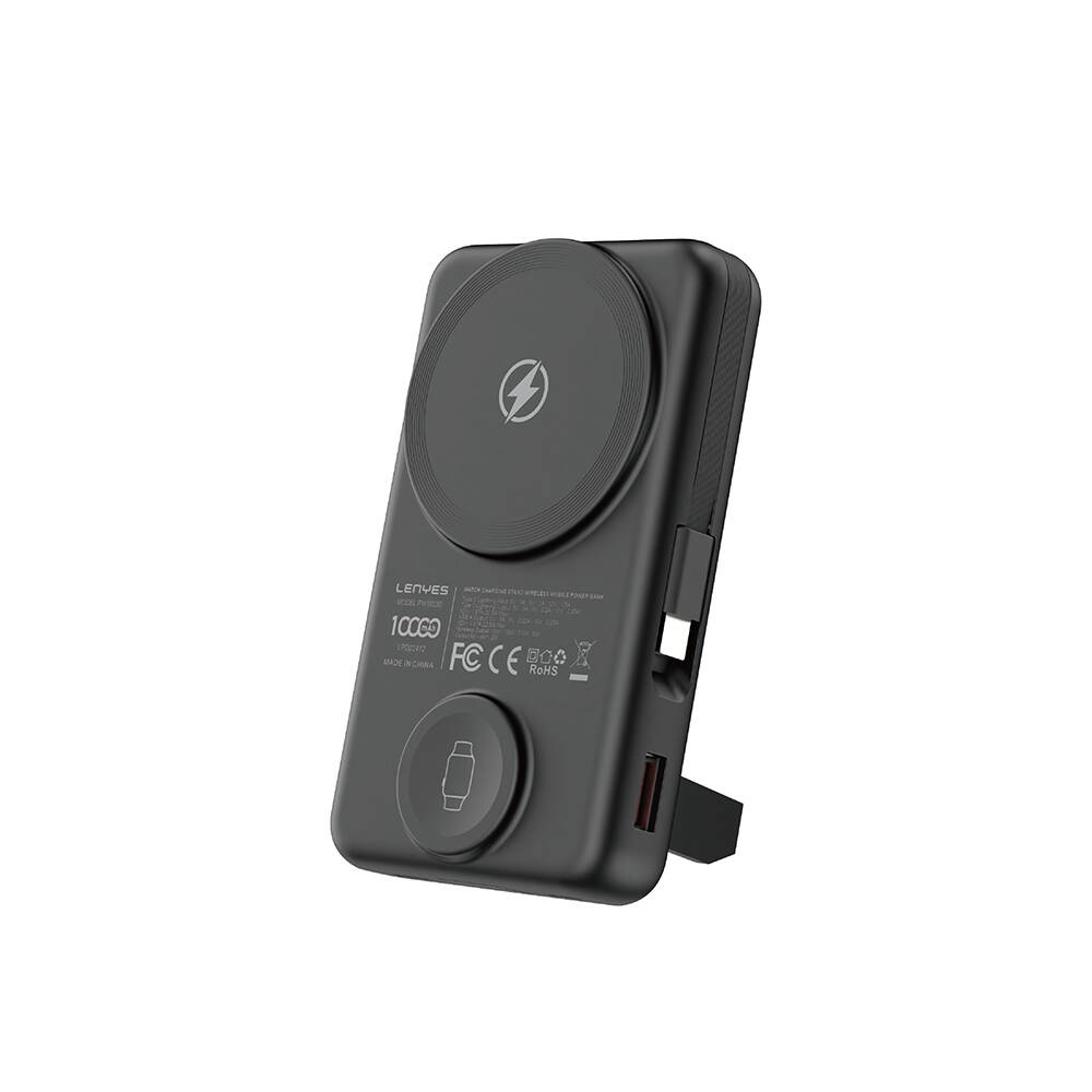 Lenyes PW1003D 22.5W Dijital LED Ekranlı Akıllı Saat Kablosuz Şarj Özellikli Standlı Wireless Powerbank 15W 10000mAh - 1