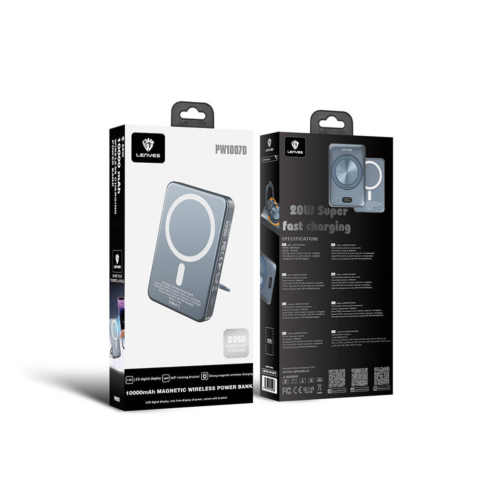 Lenyes PW1007D 20W Dijital LED Ekranlı Yüzük Standlı Wireless Powerbank 15W 10000mAh - 9