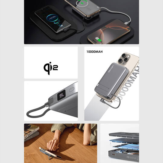 Lenyes PW1009D PD 35W Qi2 Teknolojili Type-C Kablolu Standlı Wireless Powerbank 15W 10000mAh - 9