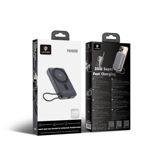 Lenyes PW1009D PD 35W Qi2 Teknolojili Type-C Kablolu Standlı Wireless Powerbank 15W 10000mAh - 10
