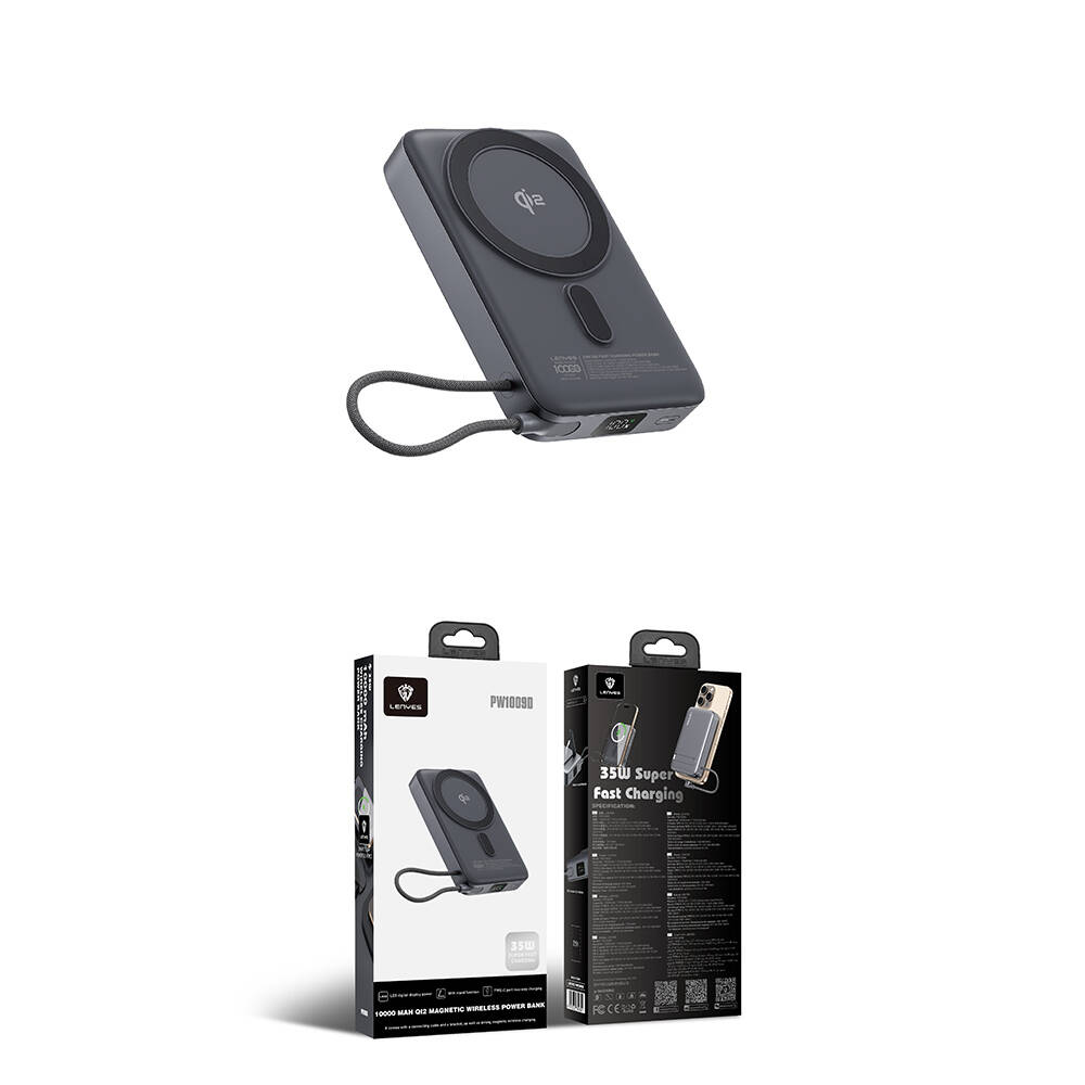 Lenyes PW1009D PD 35W Qi2 Teknolojili Type-C Kablolu Standlı Wireless Powerbank 15W 10000mAh - 11
