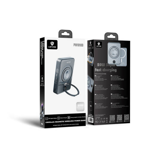 Lenyes PW1010D PD 20W Dijital LED Göstergeli Akıllı Saat Kablosuz Şarj Özellikli Standlı Wireless Powerbank 15W 10000mAh - 8
