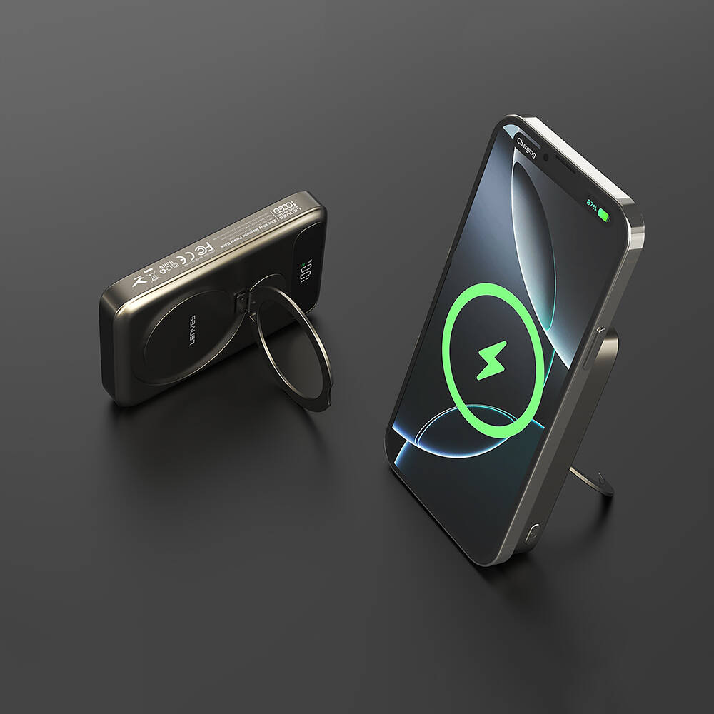 Lenyes PW1012D PD 20W Dijital LED Göstergeli 360 Derece Dönebilen Standlı Kablosuz Şarj Özellikli Wireless Powerbank 15W 10000mAh - 6