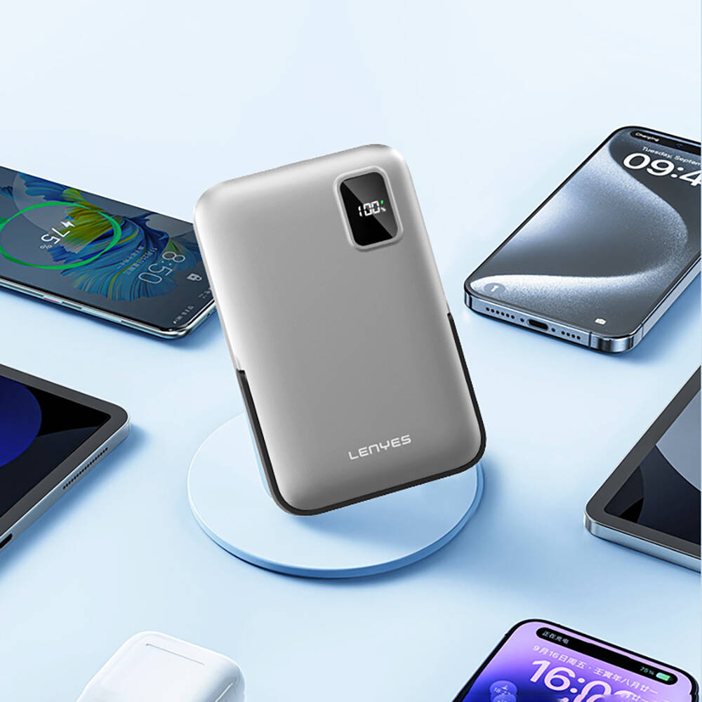 Lenyes PW134D 20W Ultra İnce Dijital LED Ekranlı Standlı Wireless Powerbank 15W 10000mAh - 6