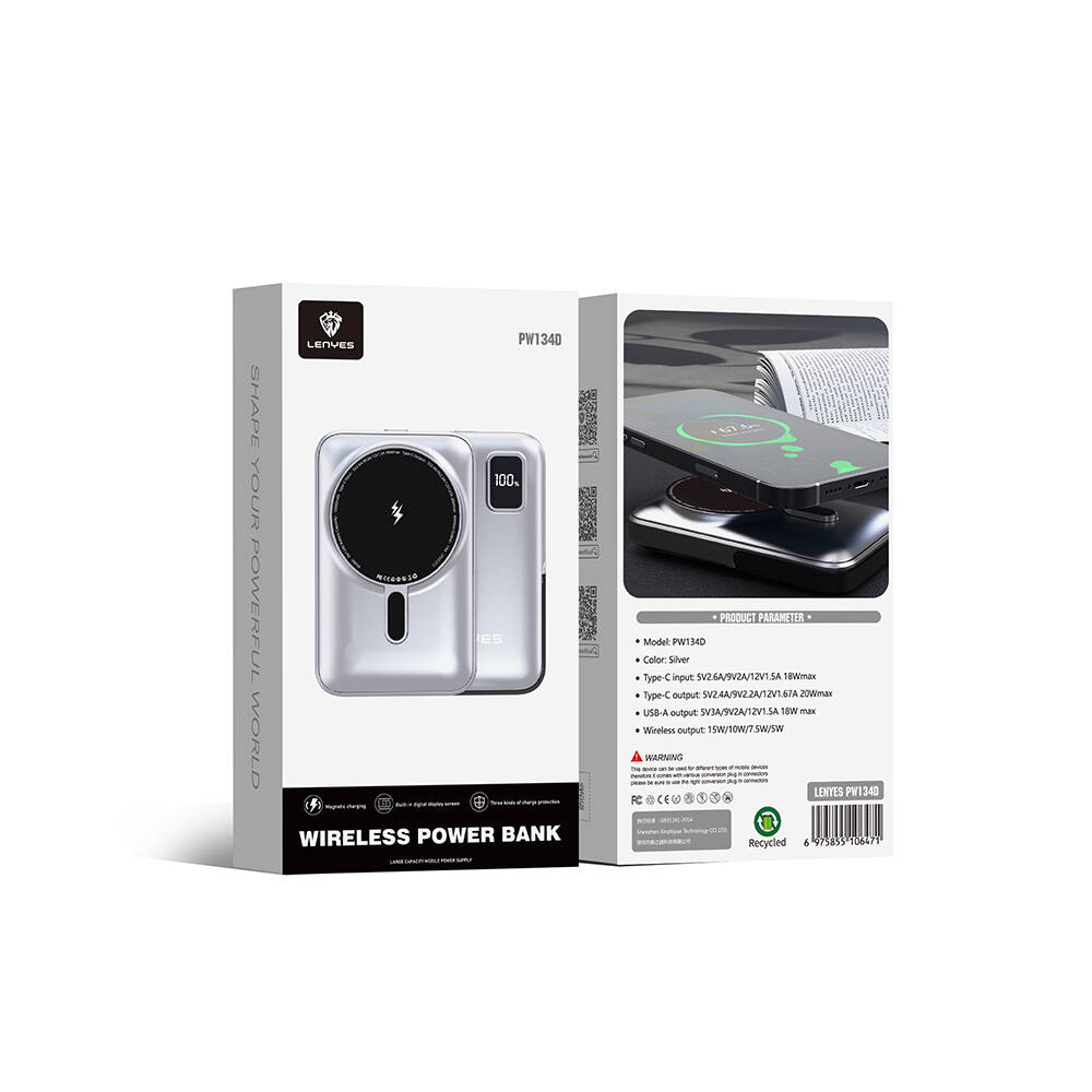 Lenyes PW134D 20W Ultra İnce Dijital LED Ekranlı Standlı Wireless Powerbank 15W 10000mAh - 7