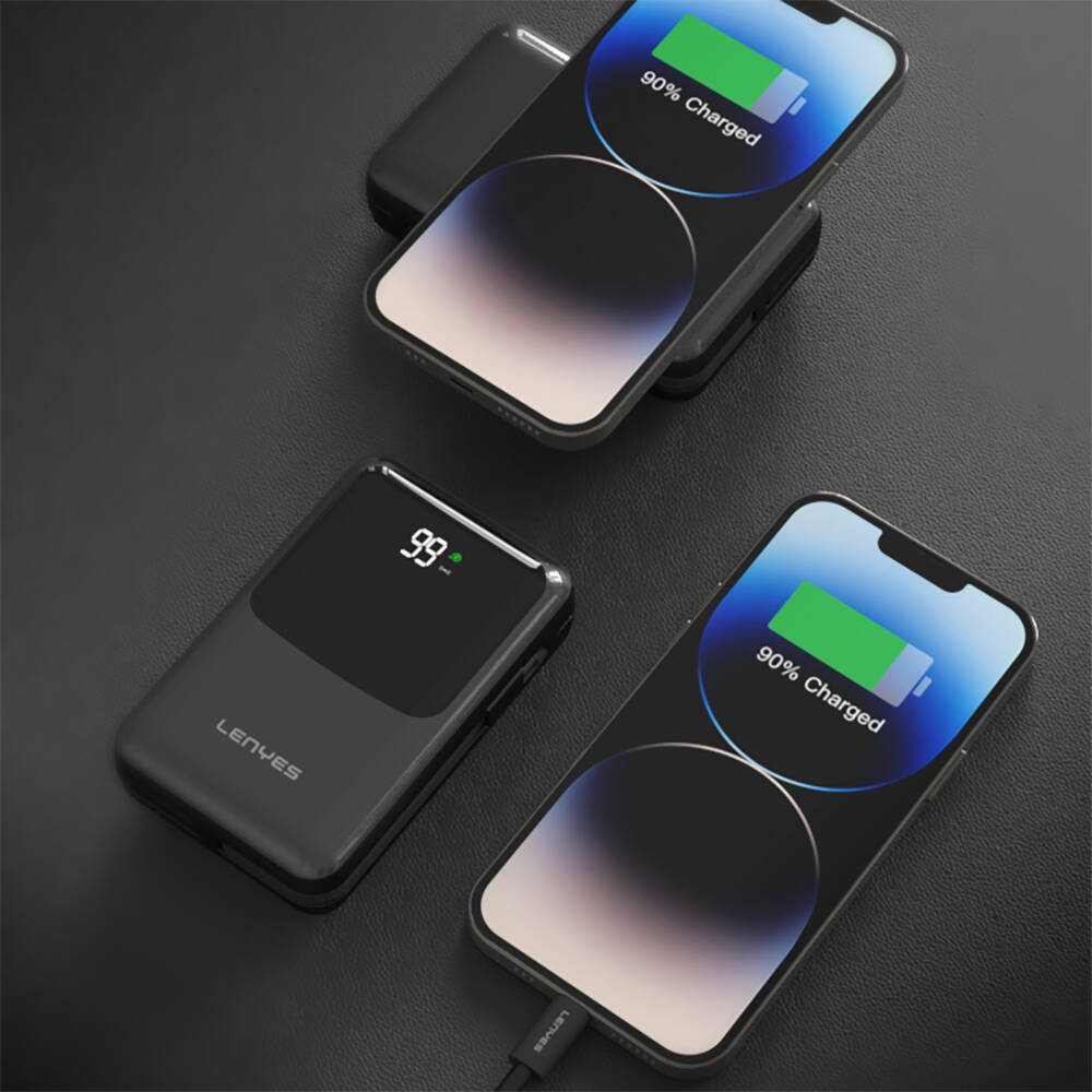 Lenyes PW223D Dijital LED Göstergeli Kablosuz Şarj Özellikli Type-C ve Lightning Kablolu Powerbank 22.5W 20.000mAh - 7