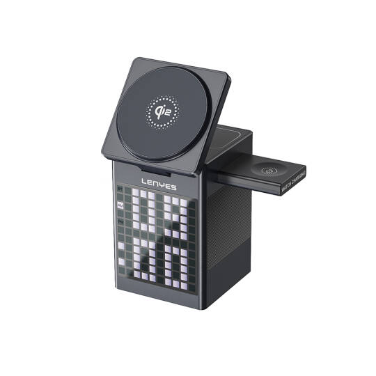 Lenyes PW320 Qi2 Şarj Teknolojili Alarmlı Bluetooth Speaker Özellikli Telefon&Akıllı Saat&Kulaklık 15W 6in1 Kablosuz Şarj Standı - 2