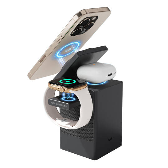Lenyes PW320 Qi2 Şarj Teknolojili Alarmlı Bluetooth Speaker Özellikli Telefon&Akıllı Saat&Kulaklık 15W 6in1 Kablosuz Şarj Standı - 4