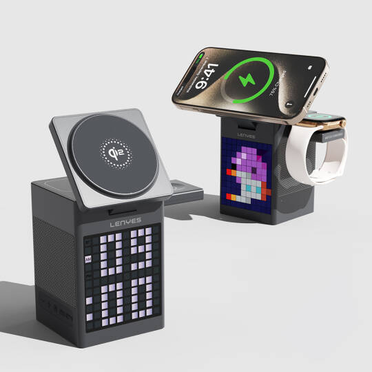 Lenyes PW320 Qi2 Şarj Teknolojili Alarmlı Bluetooth Speaker Özellikli Telefon&Akıllı Saat&Kulaklık 15W 6in1 Kablosuz Şarj Standı - 5