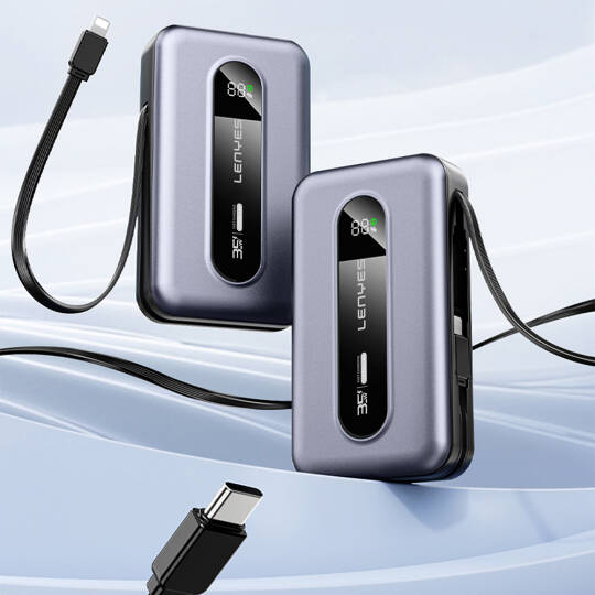 Lenyes PX1002D Dijital LED Göstergeli Teleskopik Type-C ve Lightning Kablolu Powerbank 35W 10.000mAh - 3