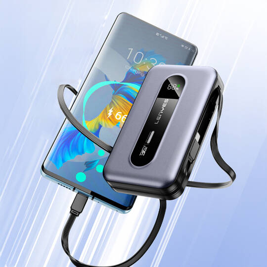 Lenyes PX1002D Dijital LED Göstergeli Teleskopik Type-C ve Lightning Kablolu Powerbank 35W 10.000mAh - 4