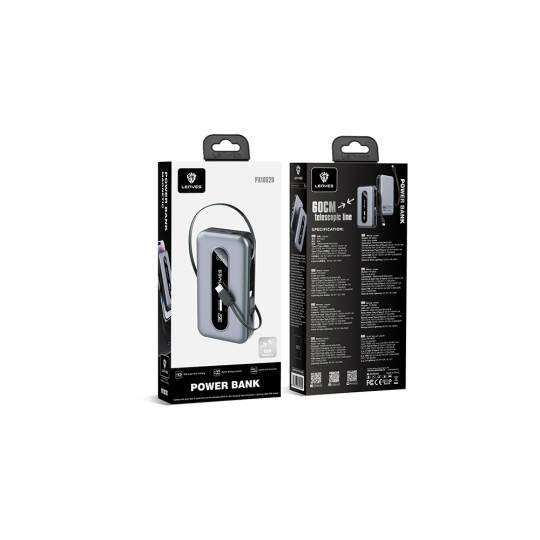 Lenyes PX1002D Dijital LED Göstergeli Teleskopik Type-C ve Lightning Kablolu Powerbank 35W 10.000mAh - 8