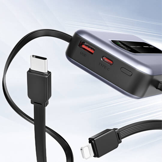 Lenyes PX1002D Dijital LED Göstergeli Teleskopik Type-C ve Lightning Kablolu Powerbank 35W 10.000mAh - 10