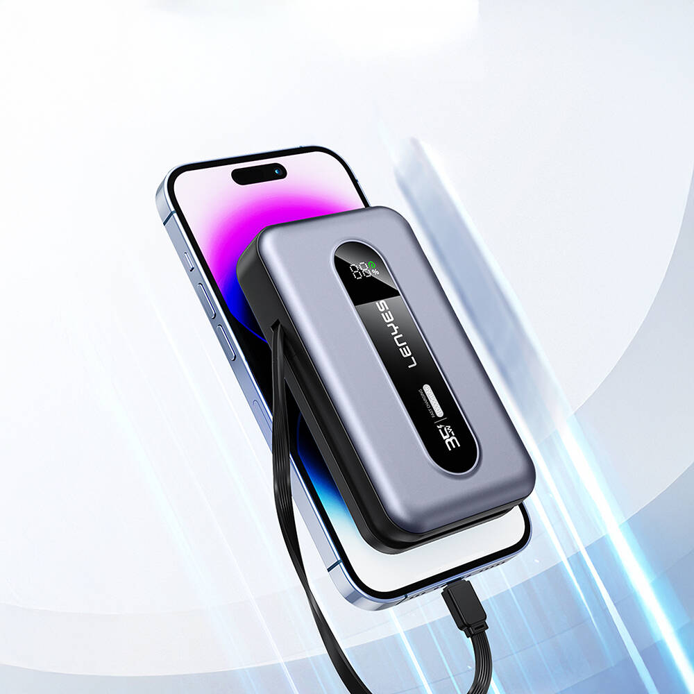 Lenyes PX1002D Dijital LED Göstergeli Teleskopik Type-C ve Lightning Kablolu Powerbank 35W 10.000mAh - 11