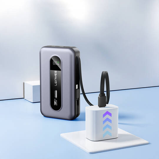 Lenyes PX1002D Dijital LED Göstergeli Teleskopik Type-C ve Lightning Kablolu Powerbank 35W 10.000mAh - 13