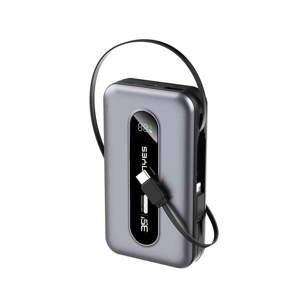Lenyes PX1002D Dijital LED Göstergeli Teleskopik Type-C ve Lightning Kablolu Powerbank 35W 10.000mAh - 1