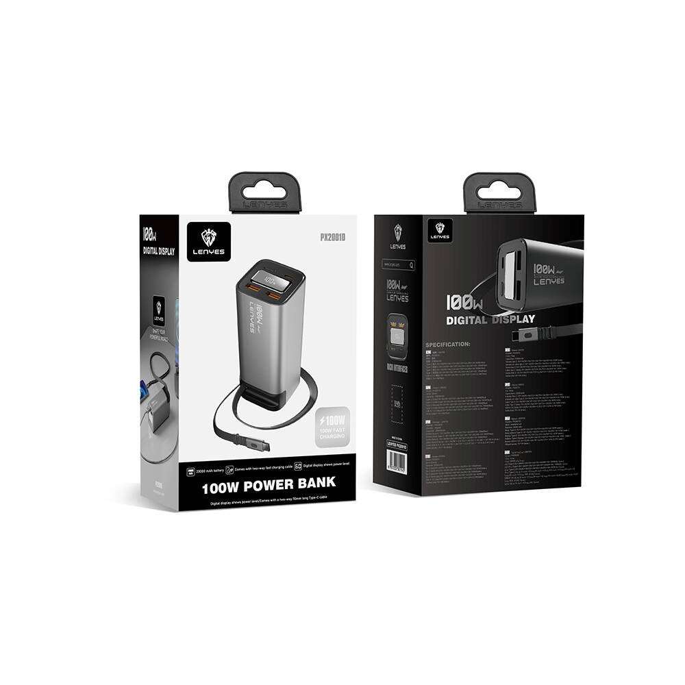 Lenyes PX2001D Hızlı Şarj Özellikli Dijital LED Göstergeli Taşınabilir Powerbank 100W 20000mAh - 8