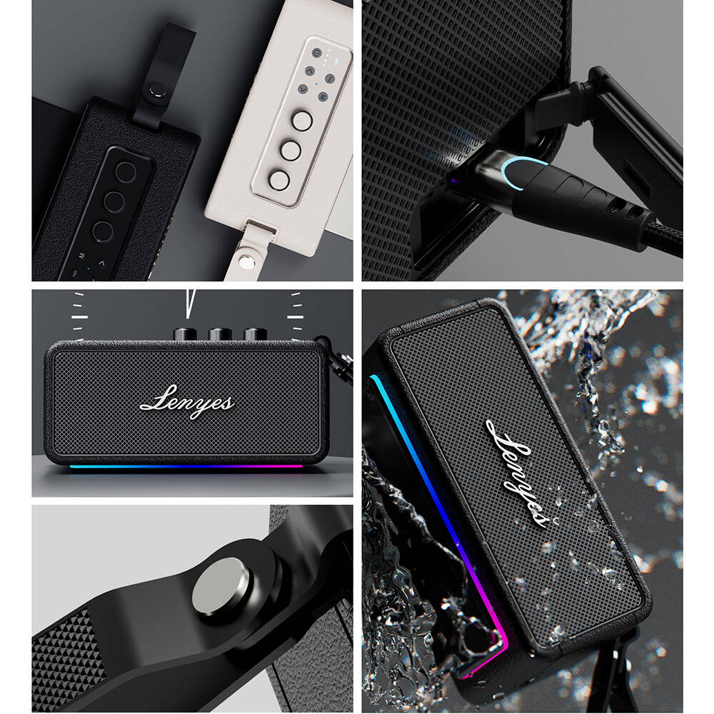 Lenyes S876 Supreme Serisi RGB Işıklı Taşınabilir Su Geçirmez TWS Bluetooth Hoparlör v5.3 45W - 7
