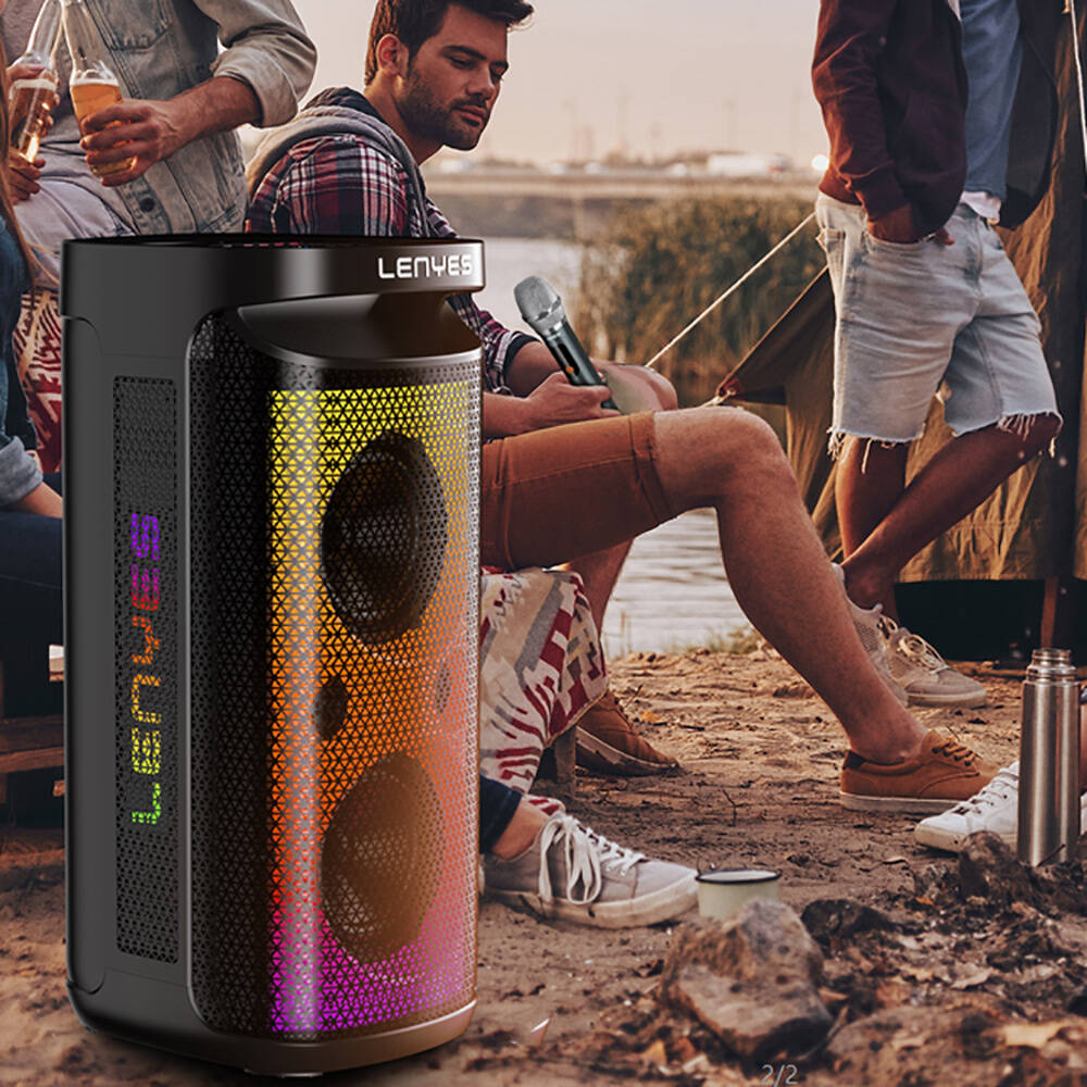 Lenyes S883 Su Geçirmez Tekerlekli Mikrofonlu Çoklu Giriş RGB Işıklı TWS Karaoke FM Bluetooth Hoparlör v5.3 360W - 9