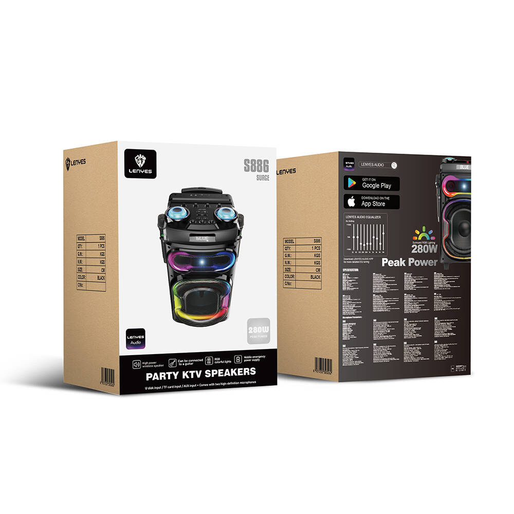 Lenyes S886 RGB Işıklı Çift Mikrofonlu Kablosuz TWS Bluetooth Speaker Hoparlör v5.3 - 3