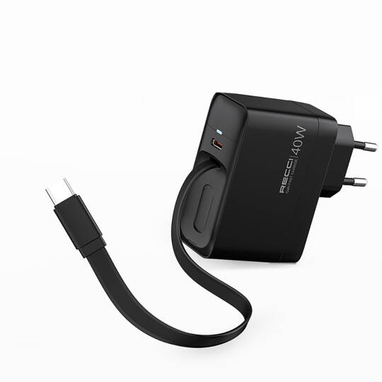 Recci RC102E GaN Teknolojili Hızlı Şarj Başlığı USB-A to Type-C PD 40W Type-C Kablolu Şarj Seti - 3