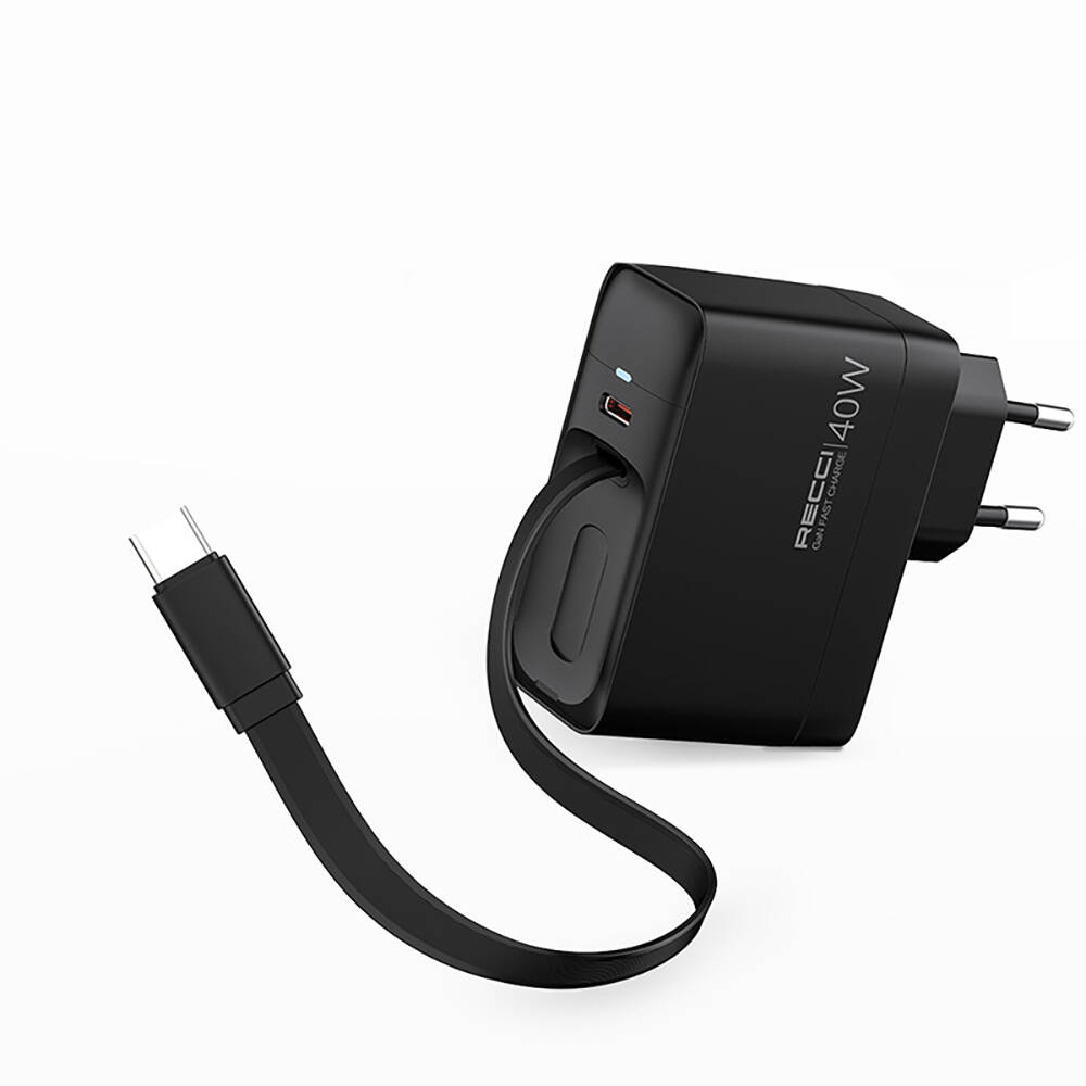 Recci RC102E GaN Teknolojili Hızlı Şarj Başlığı USB-A to Type-C PD 40W Type-C Kablolu Şarj Seti - 3
