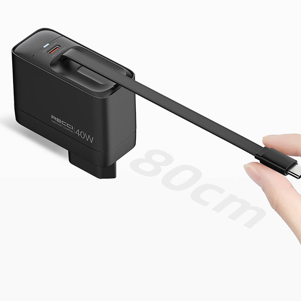 Recci RC102E GaN Teknolojili Hızlı Şarj Başlığı USB-A to Type-C PD 40W Type-C Kablolu Şarj Seti - 7