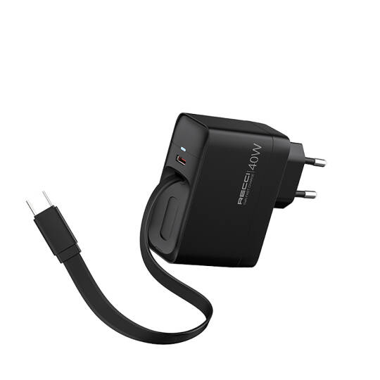 Recci RC102E GaN Teknolojili Hızlı Şarj Başlığı USB-A to Type-C PD 40W Type-C Kablolu Şarj Seti - 8