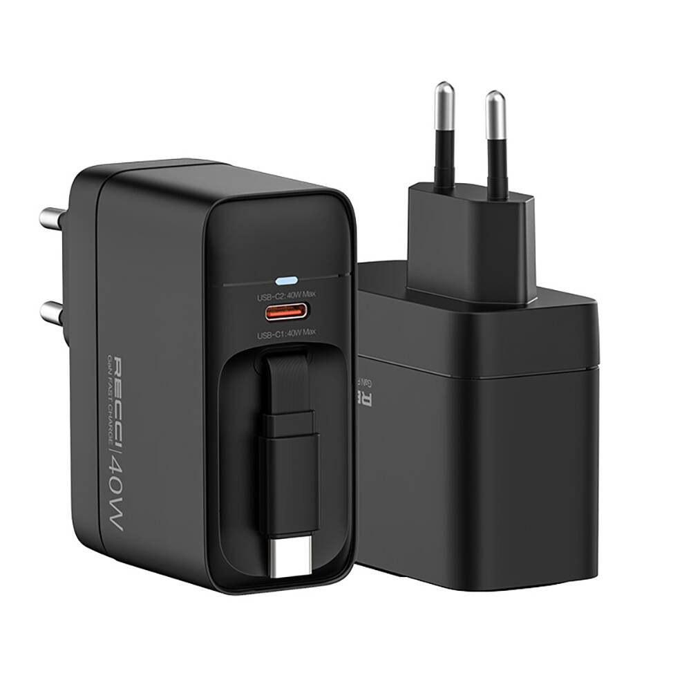 Recci RC102E GaN Teknolojili Hızlı Şarj Başlığı USB-A to Type-C PD 40W Type-C Kablolu Şarj Seti - 11