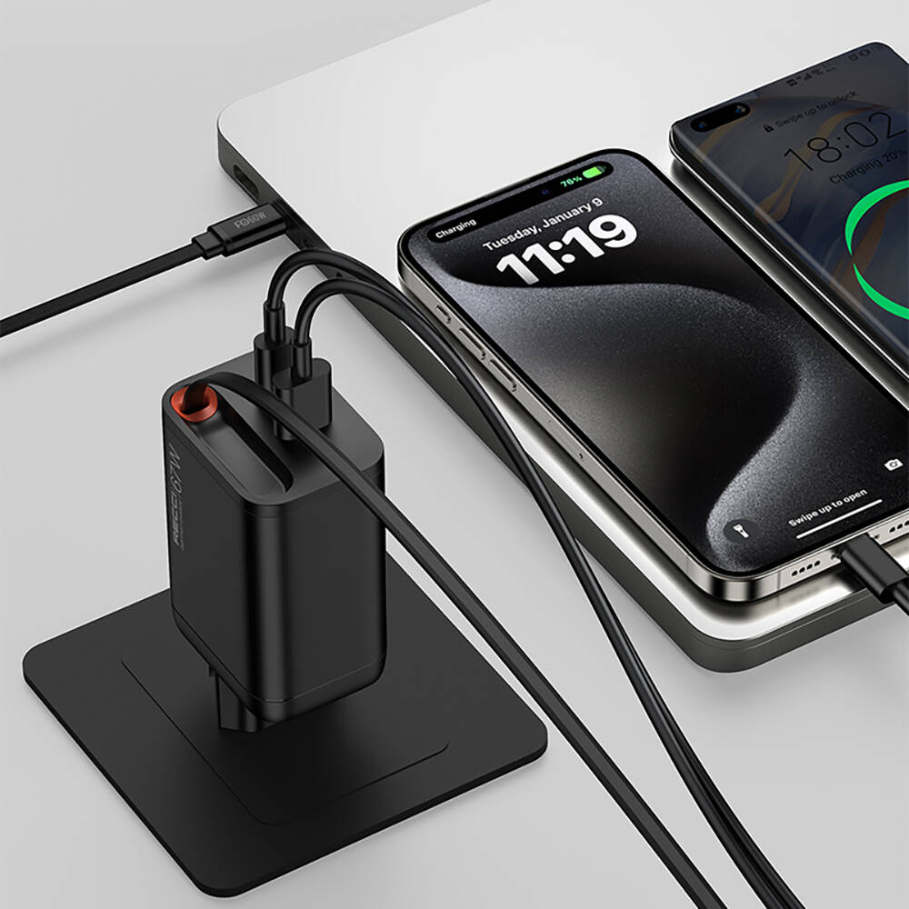 Recci RC103E GaN Teknolojili Hızlı Şarj Başlığı USB-A to Type-C PD 67W Type-C Kablolu Şarj Seti - 10