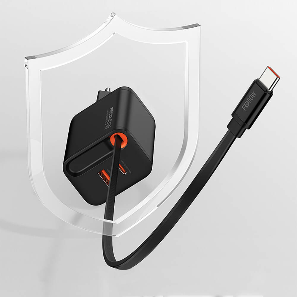 Recci RC103E GaN Teknolojili Hızlı Şarj Başlığı USB-A to Type-C PD 67W Type-C Kablolu Şarj Seti - 11