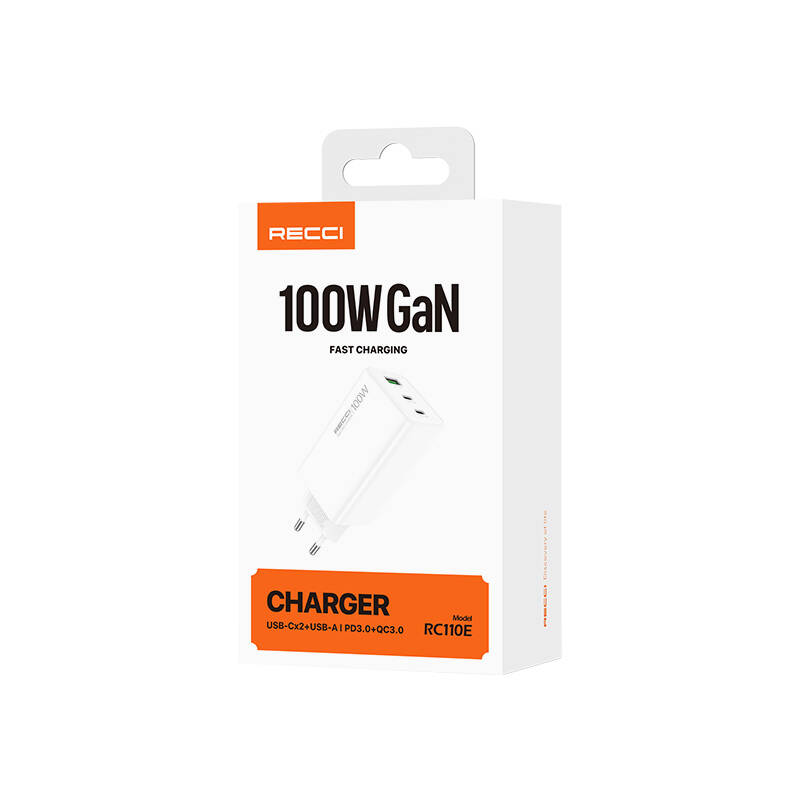 Recci RC110E Type-C PD & USB-A GaN Teknolojili QC3.0 Hızlı Şarj Başlığı 100W - 5