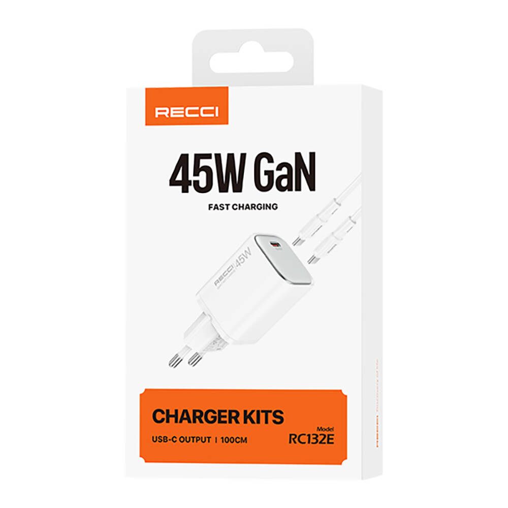 Recci RC132E Type-C PD GaN Teknolojili Mini Hızlı Şarj Seti 45W 1M - 8