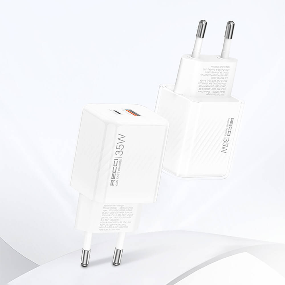 Recci RC83E Type-C PD & USB-A GaN Teknolojili QC3.0 Hızlı Şarj Başlığı 35W - 6