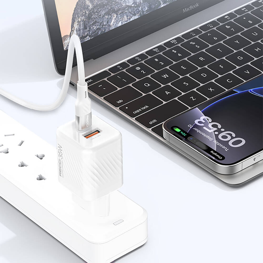 Recci RC83E Type-C PD & USB-A GaN Teknolojili QC3.0 Hızlı Şarj Başlığı 35W - 7