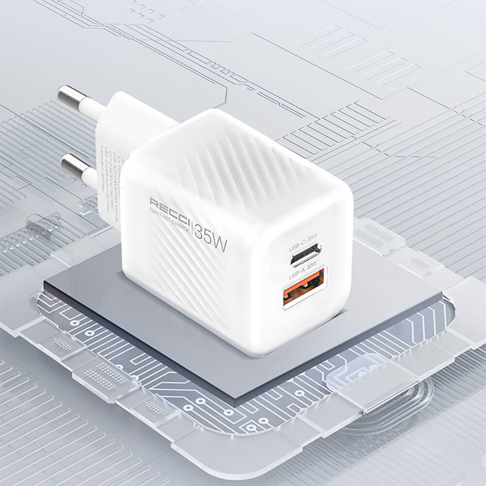 Recci RC83E Type-C PD & USB-A GaN Teknolojili QC3.0 Hızlı Şarj Başlığı 35W - 8
