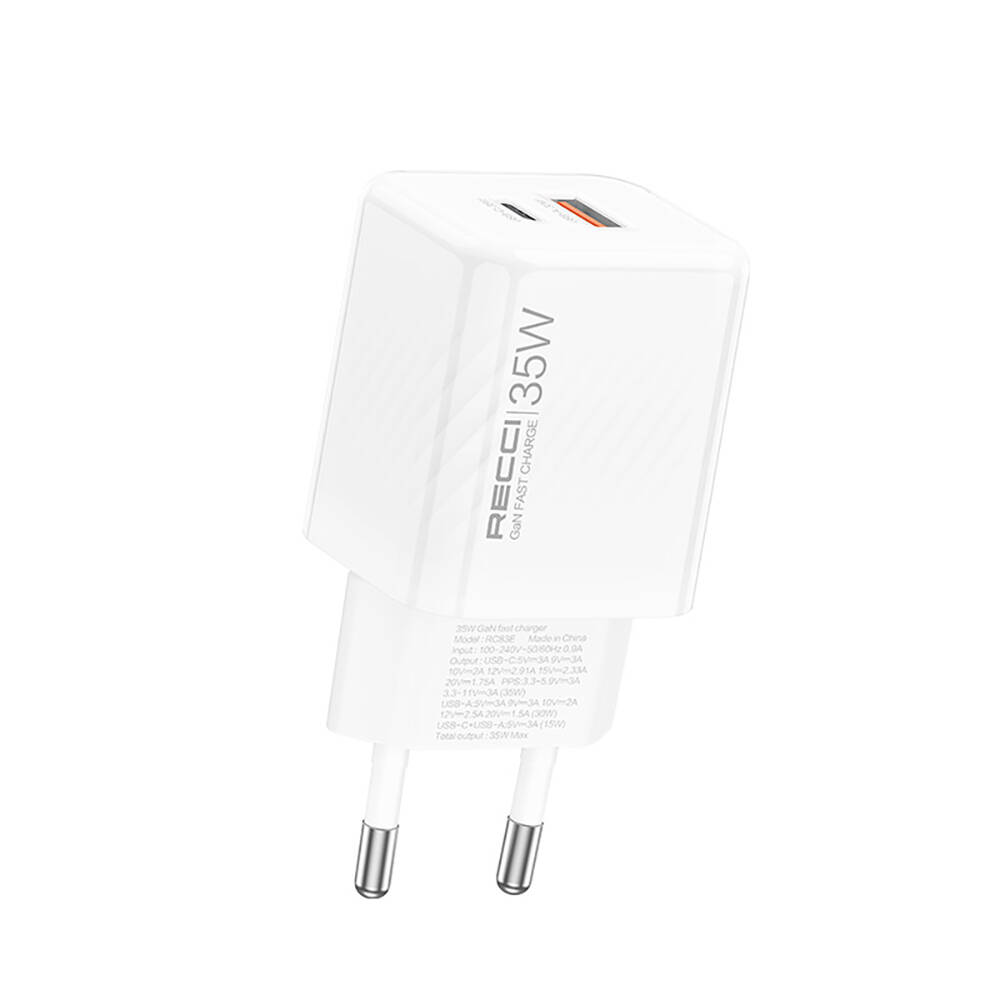 Recci RC83E Type-C PD & USB-A GaN Teknolojili QC3.0 Hızlı Şarj Başlığı 35W - 1