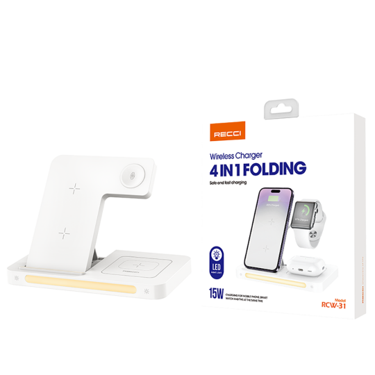 Recci RCW-31 4in1 M-safe 15W Hızlı Şarj Özellikli LED Işıklı Magnetik Kablosuz Şarj Standı - 5