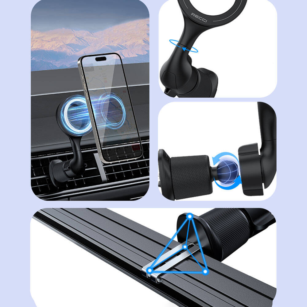 Recci RHO-C42 M-safe Magnetik 360° Dönebilen Havalandırma Tasarım Araç Telefon Tutucu - 8