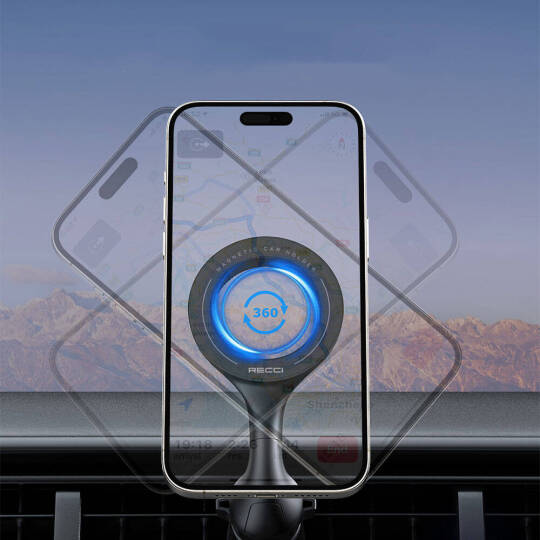 Recci RHO-C42 M-safe Magnetik 360° Dönebilen Havalandırma Tasarım Araç Telefon Tutucu - 10