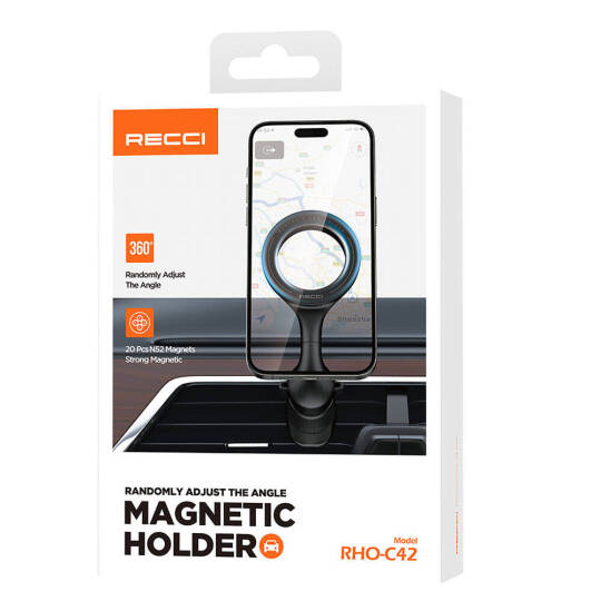 Recci RHO-C42 M-safe Magnetik 360° Dönebilen Havalandırma Tasarım Araç Telefon Tutucu - 13