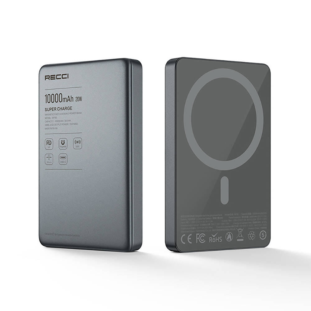 Recci RP35 PD 20W Led Göstergeli Hızlı Şarj Özellikli Wireless Powerbank 15W 10000mAh - 1