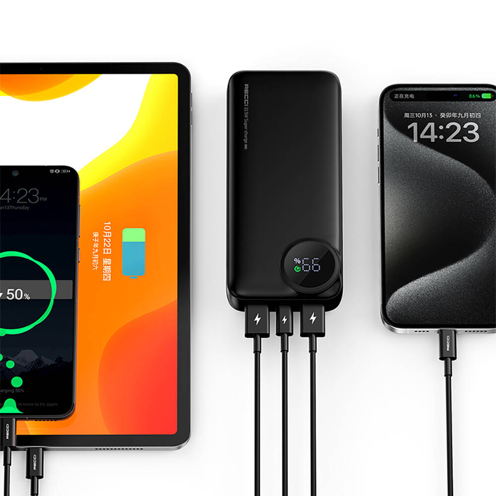 Recci RPB-P48 PD 20W Dijital LED Göstergeli Hızlı Şarj Özellikli Taşınabilir Powerbank 22.5W 10000mAh - 11