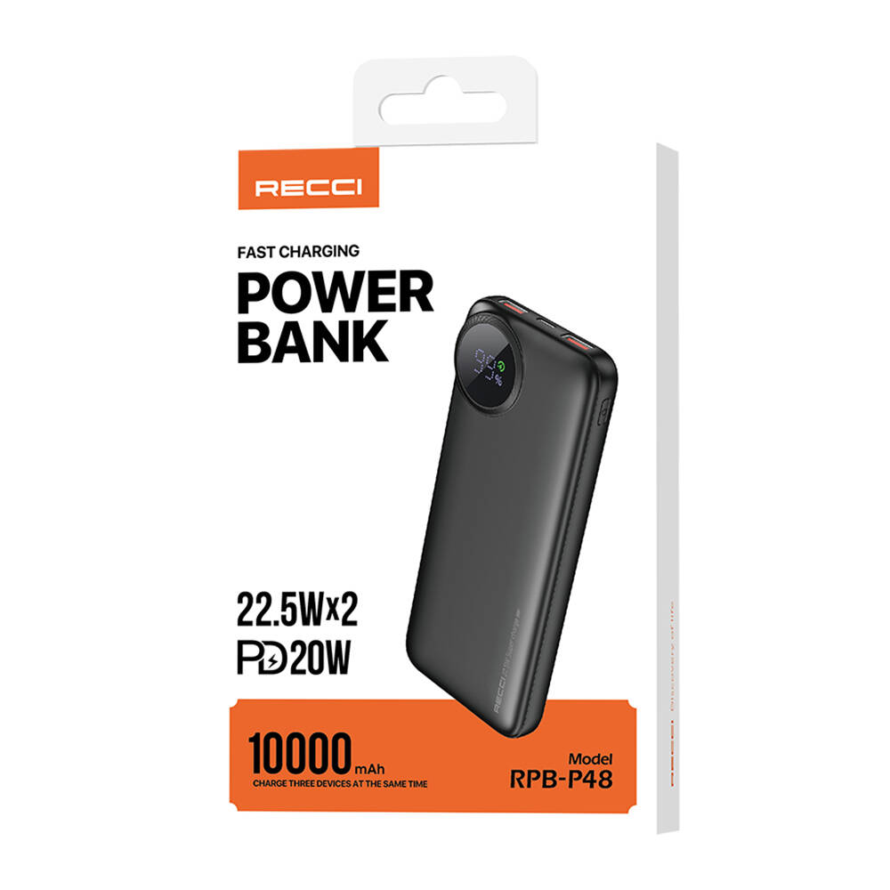Recci RPB-P48 PD 20W Dijital LED Göstergeli Hızlı Şarj Özellikli Taşınabilir Powerbank 22.5W 10000mAh - 13