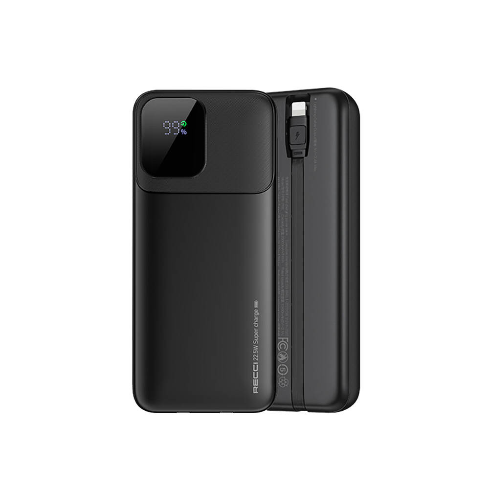 Recci RPB-P68 PD 20W Dijital LED Göstergeli Hızlı Şarj Özellikli Type-C ve Lightning Kablolu Powerbank 22.5W 20000mAh - 3