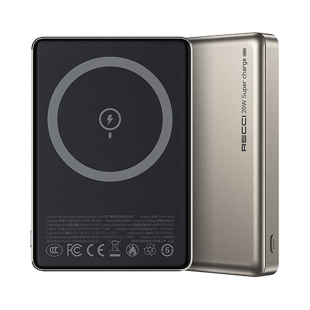 Recci RPB-W26 Armor Serisi Ultra İnce PD 20W Hızlı Şarj Özellikli Wireless Powerbank 15W 10000mAh - 3