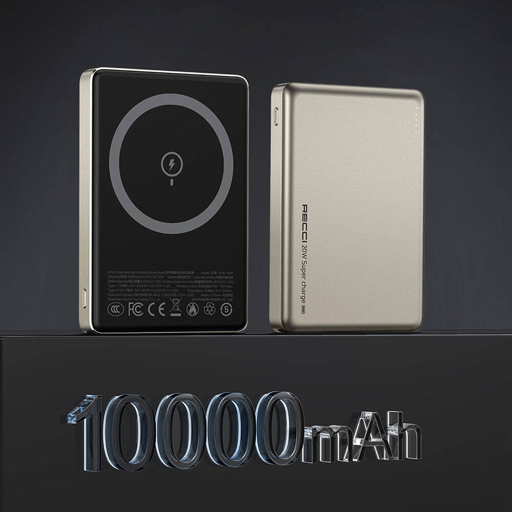 Recci RPB-W26 Armor Serisi Ultra İnce PD 20W Hızlı Şarj Özellikli Wireless Powerbank 15W 10000mAh - 5