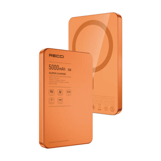 Recci RPB-W35 Ultra İnce PD 20W Hızlı Şarj Özellikli Wireless Powerbank 15W 5000mAh - 9