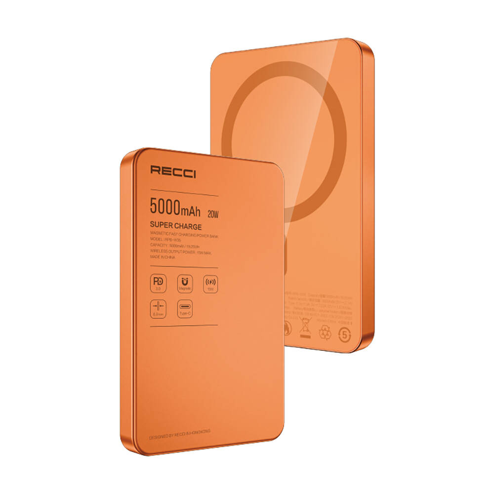 Recci RPB-W35 Ultra İnce PD 20W Hızlı Şarj Özellikli Wireless Powerbank 15W 5000mAh - 9