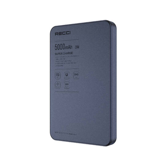Recci RPB-W35 Ultra İnce PD 20W Hızlı Şarj Özellikli Wireless Powerbank 15W 5000mAh